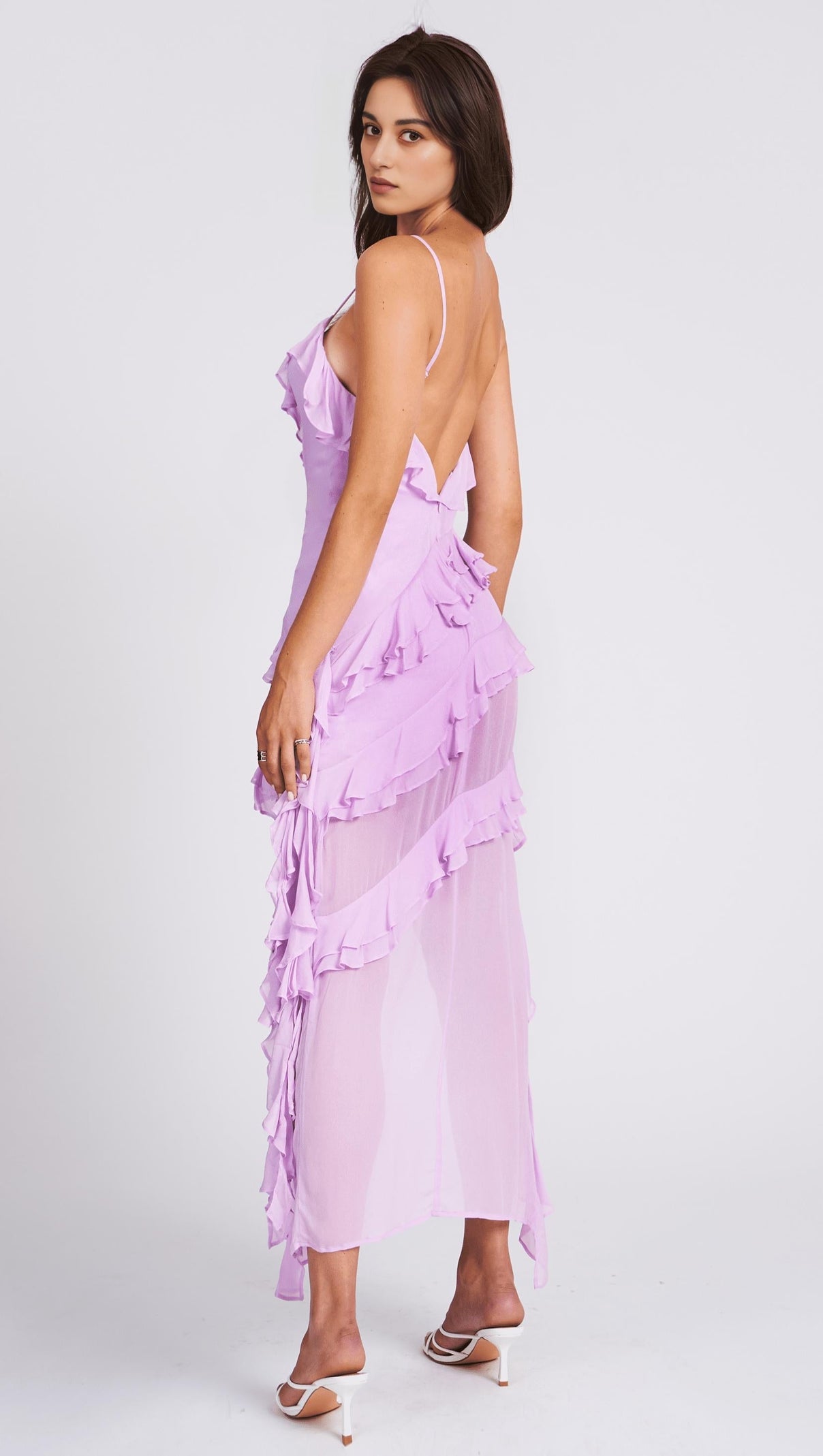 Lilac Rayon Ruffle Maxi Dress