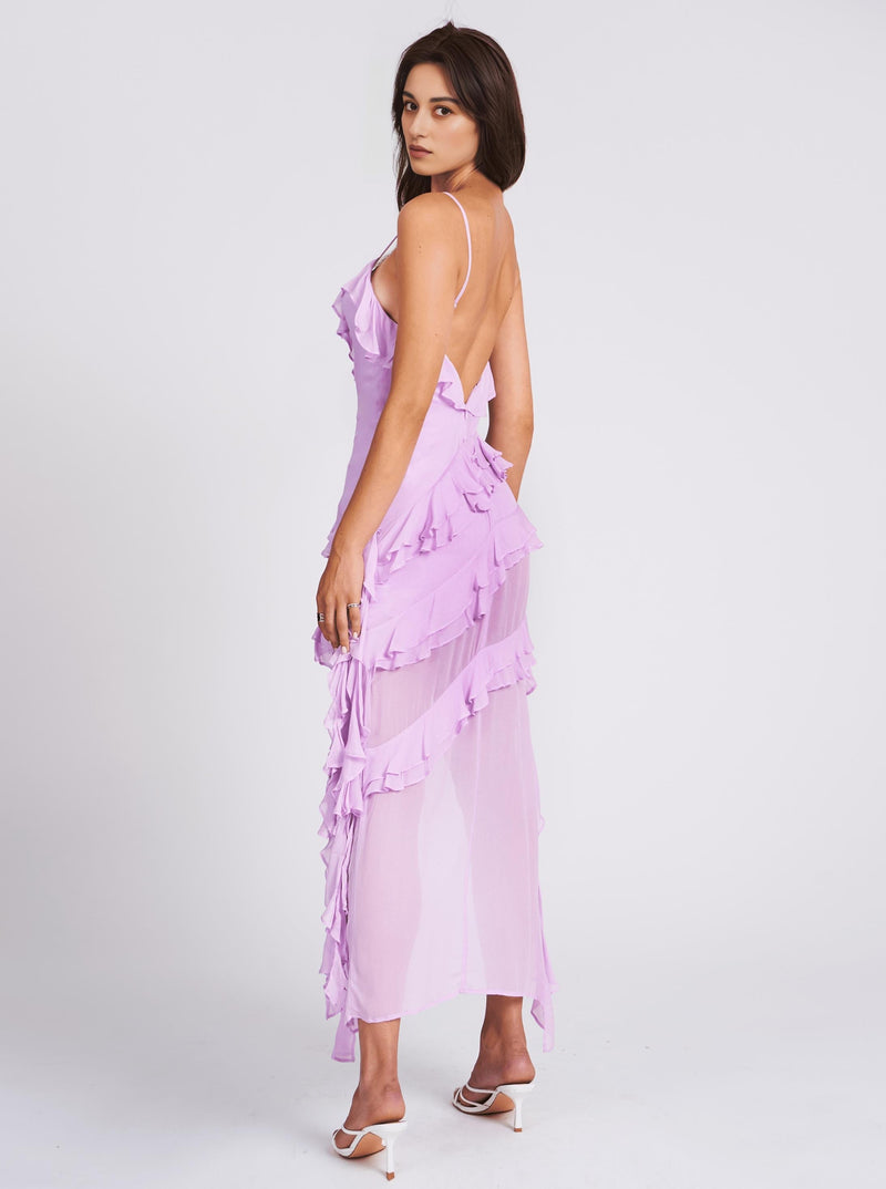 LILAC RAYON RUFFLE MAXI DRESS