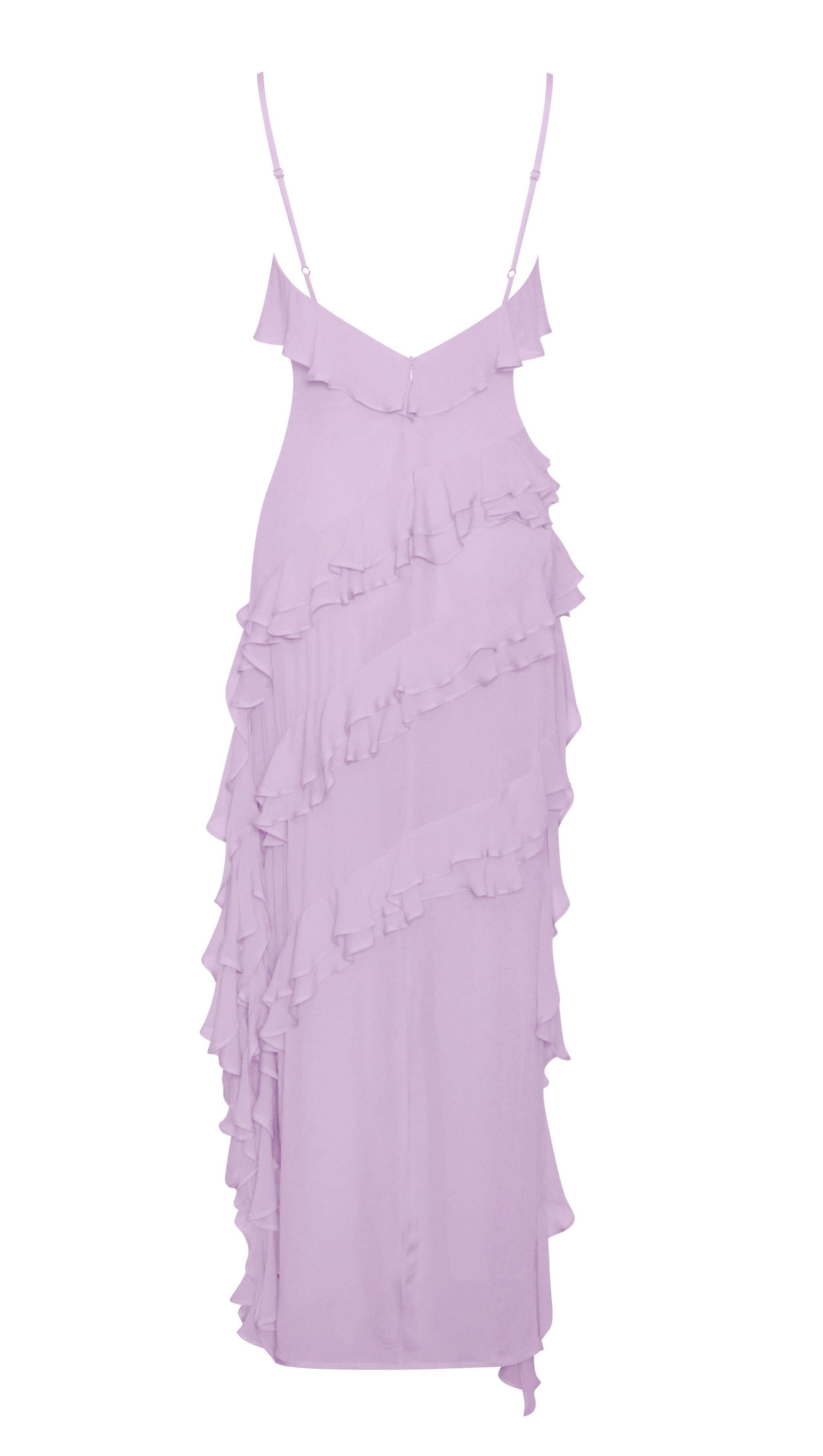 LILAC RAYON RUFFLE MAXI DRESS