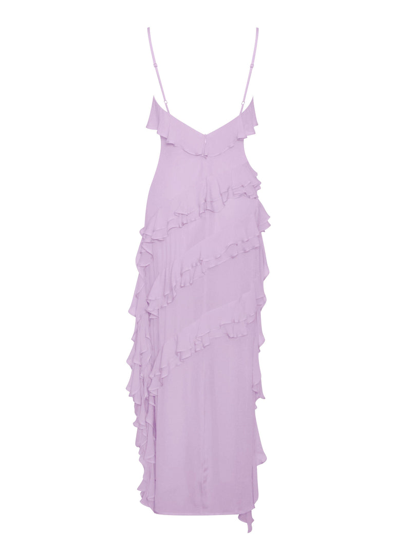 LILAC RAYON RUFFLE MAXI DRESS