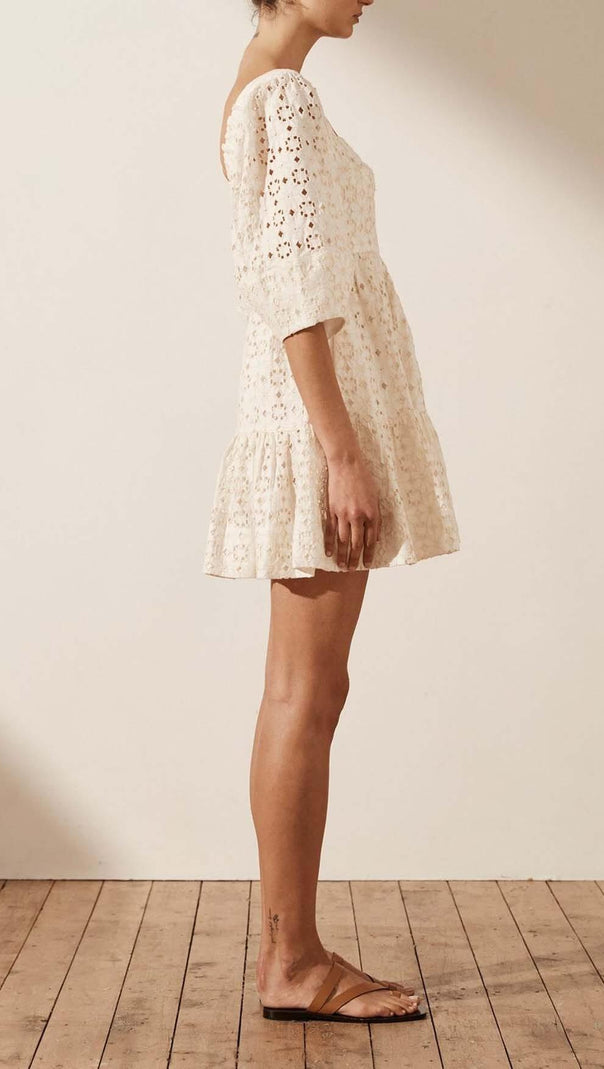 AIIZIE LINEN SQUARE NECK MINI DRESS - RICE - product image
