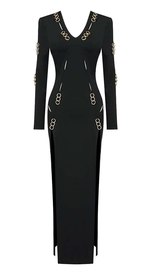 AIIZIE LONG SLEEVE EMBELLISHED MAXI DRESS IN BLACK - product image