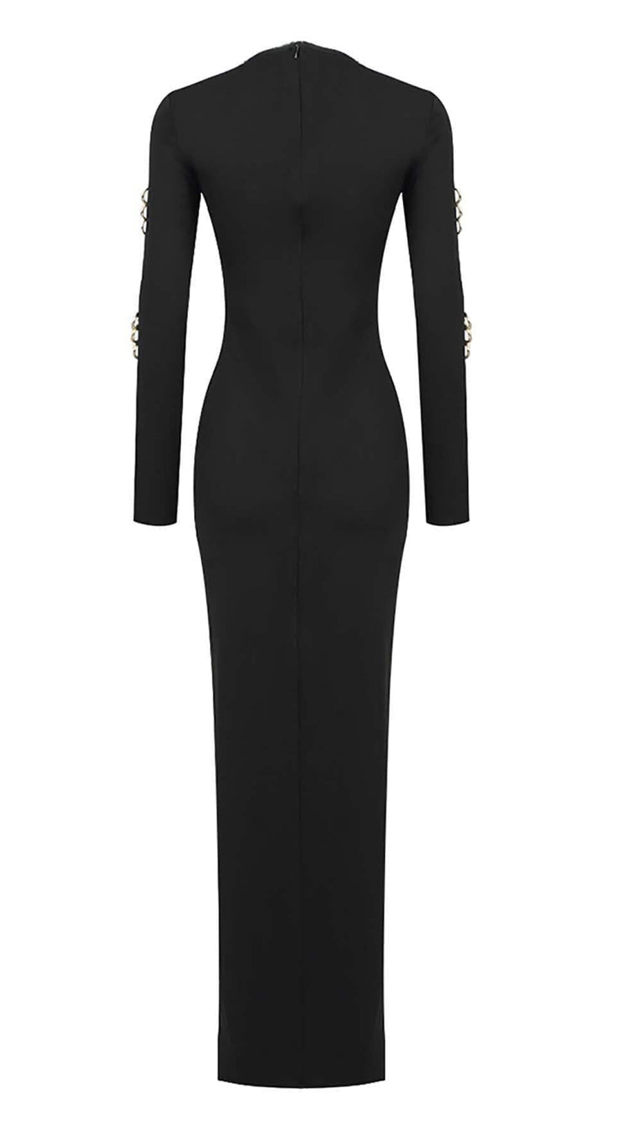 ABITO LUNGO A MANICHE LUNGHE CON DECORAZIONI IN NERO