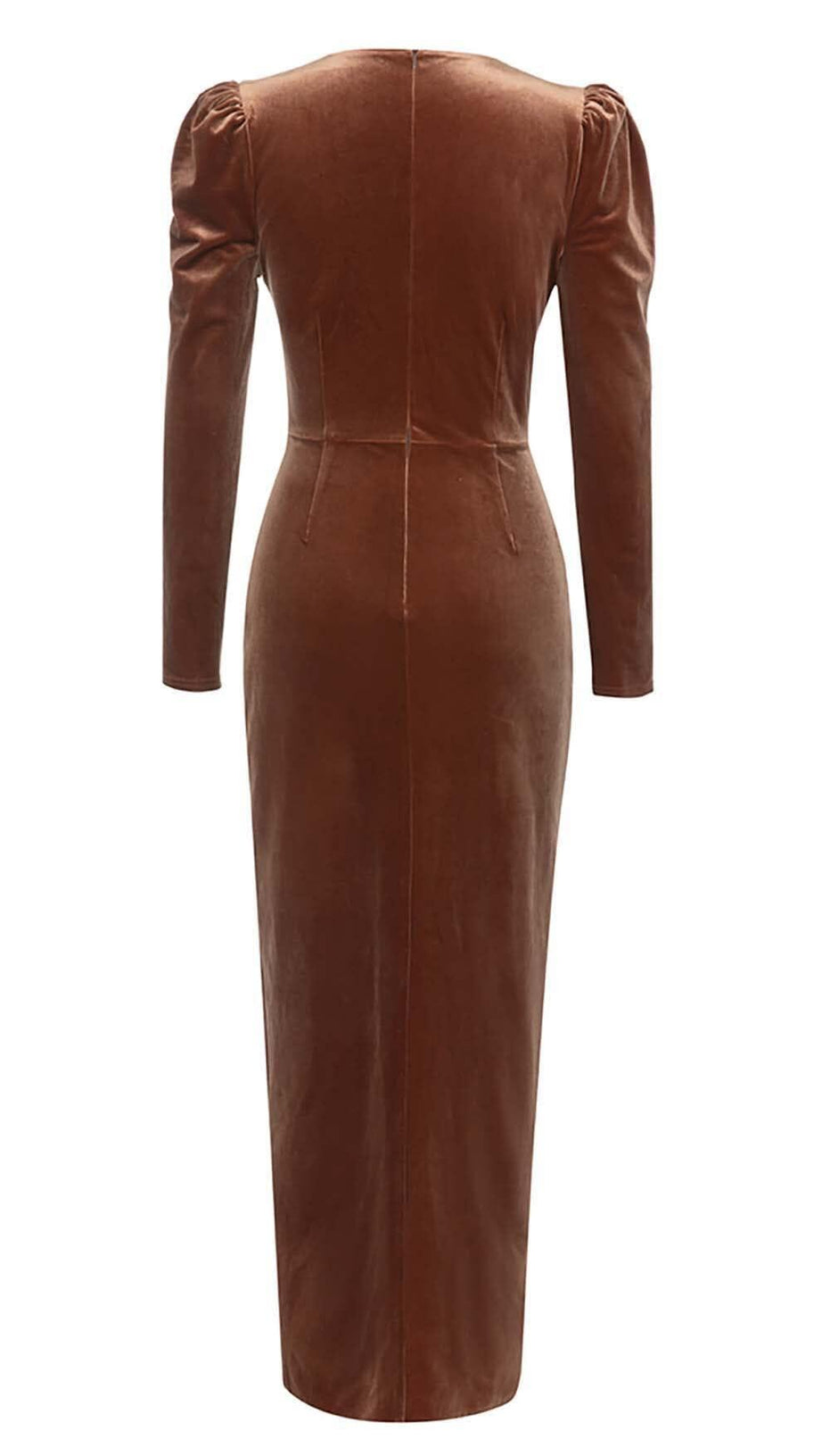 LONG SLEEVE VELVET MIDI DRESS IN BROWN