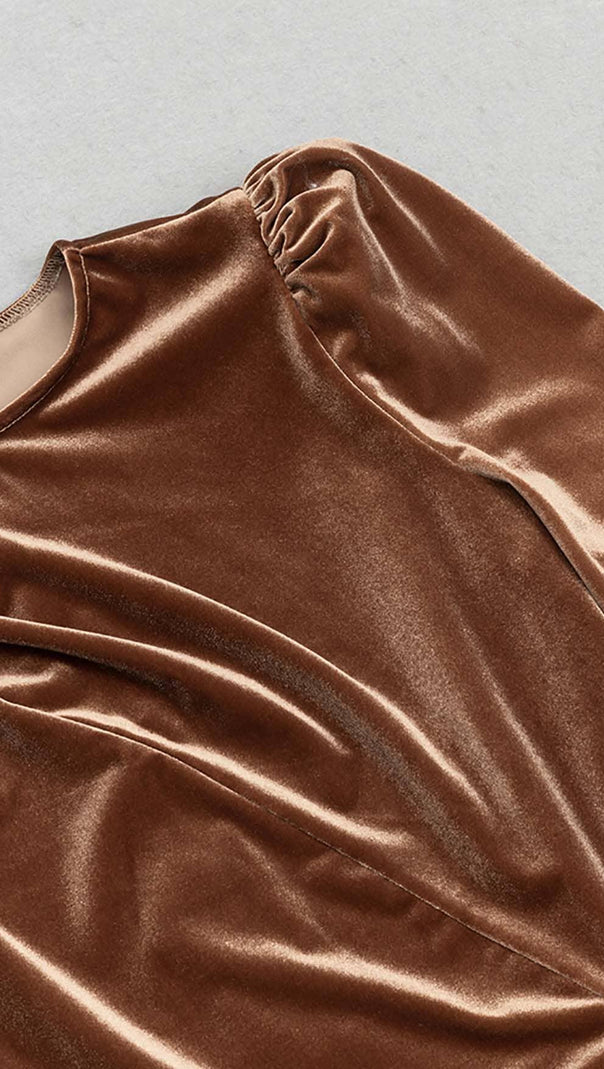 AIIZIE LONG SLEEVE VELVET MIDI DRESS IN BROWN - product image