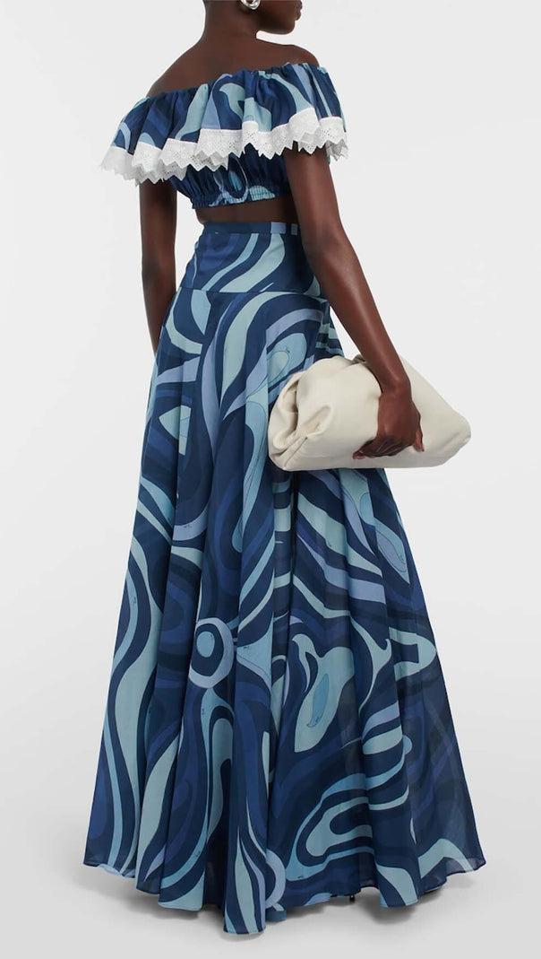 AIIZIE MARMO-PRINT RUFFLE TWO PIECE SET IN BLUE - product image
