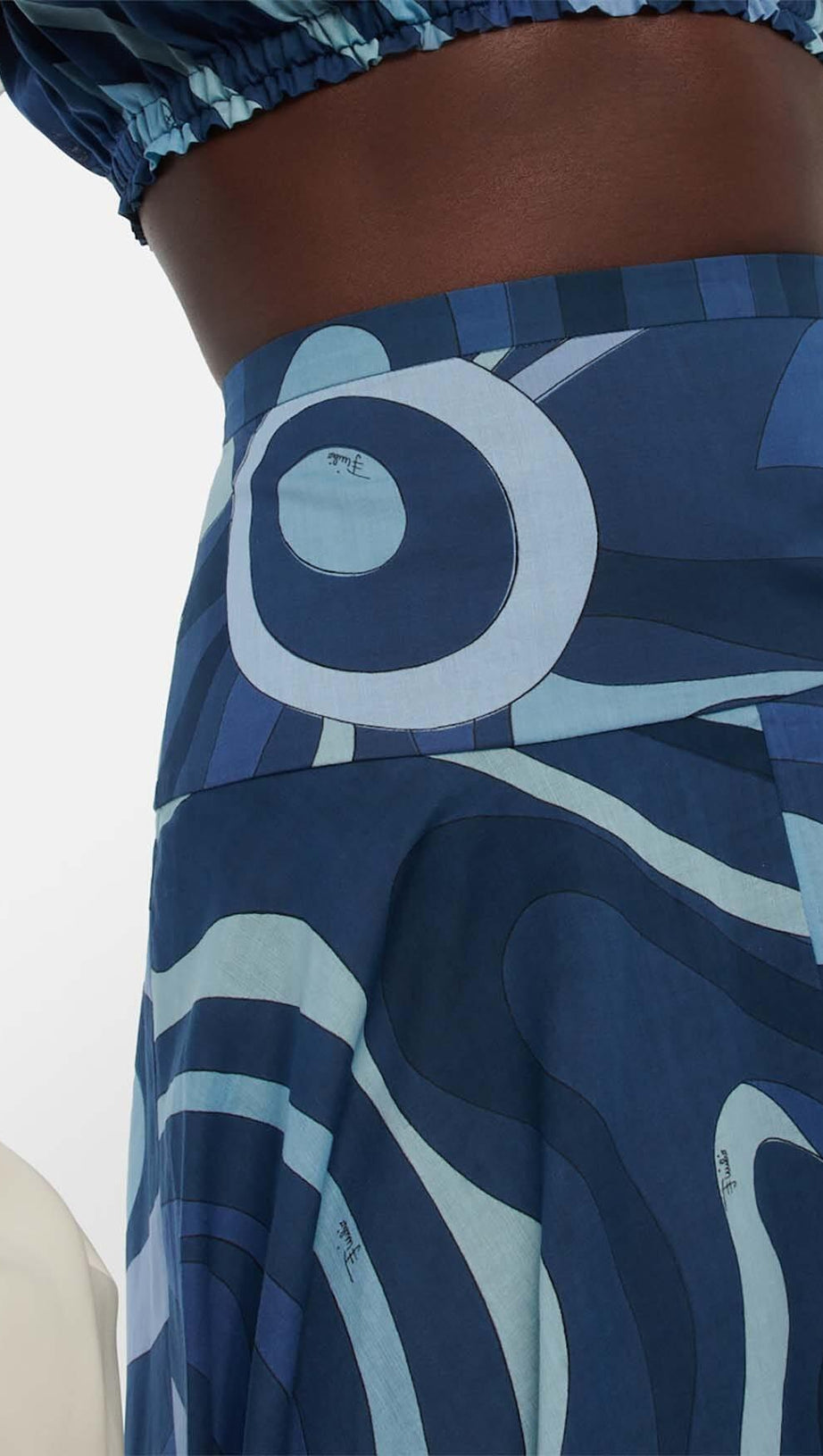 MARMO-PRINT RUFFLE TWO PIECE SET IN BLUE