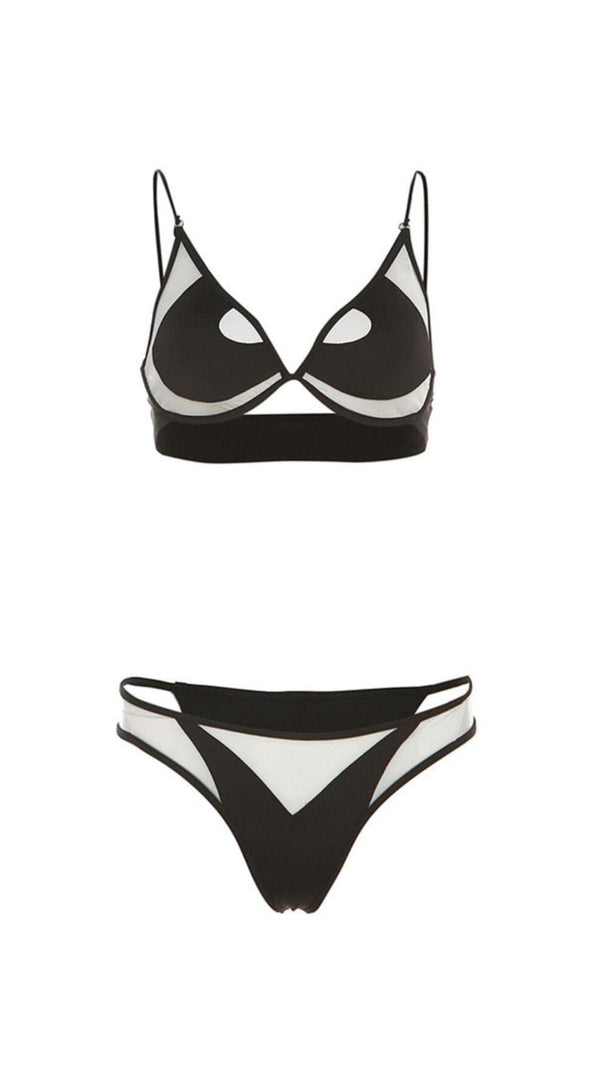 AIIZIE MESH CUOUT BIKINI TWO PIECE SET IN BLACK - product image