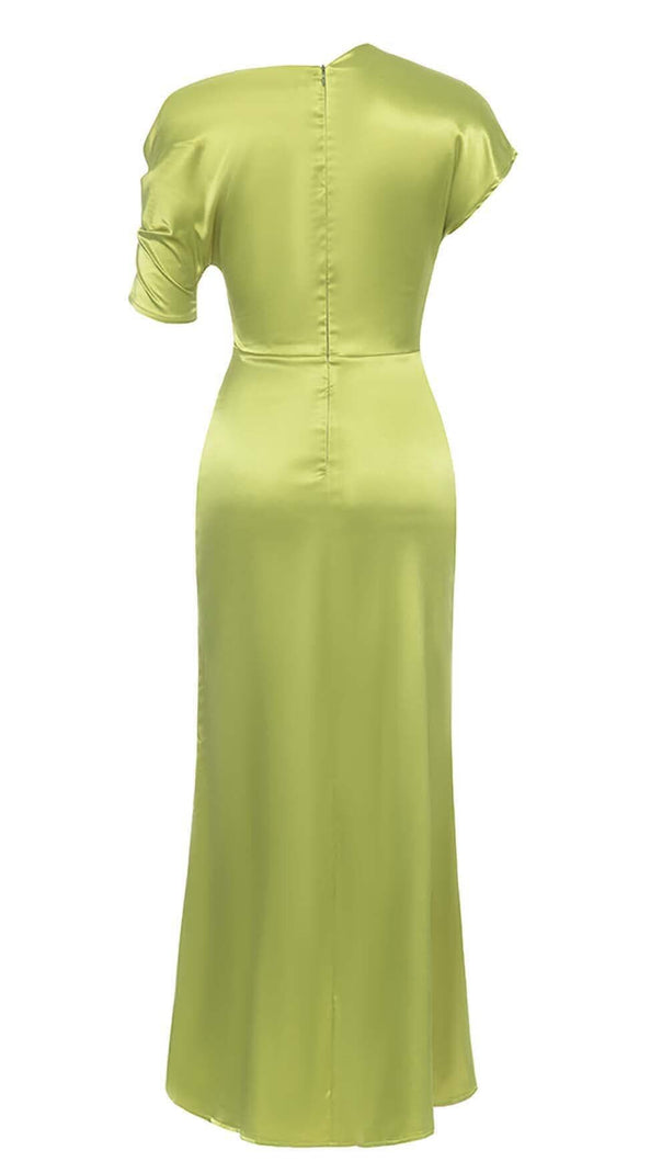 AIIZIE ONE SHOULDER SATIN SLIT MAXI DRESS IN GREEN - product image
