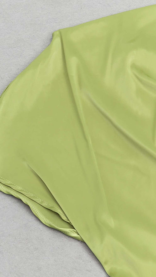 AIIZIE ONE SHOULDER SATIN SLIT MAXI DRESS IN GREEN - product image