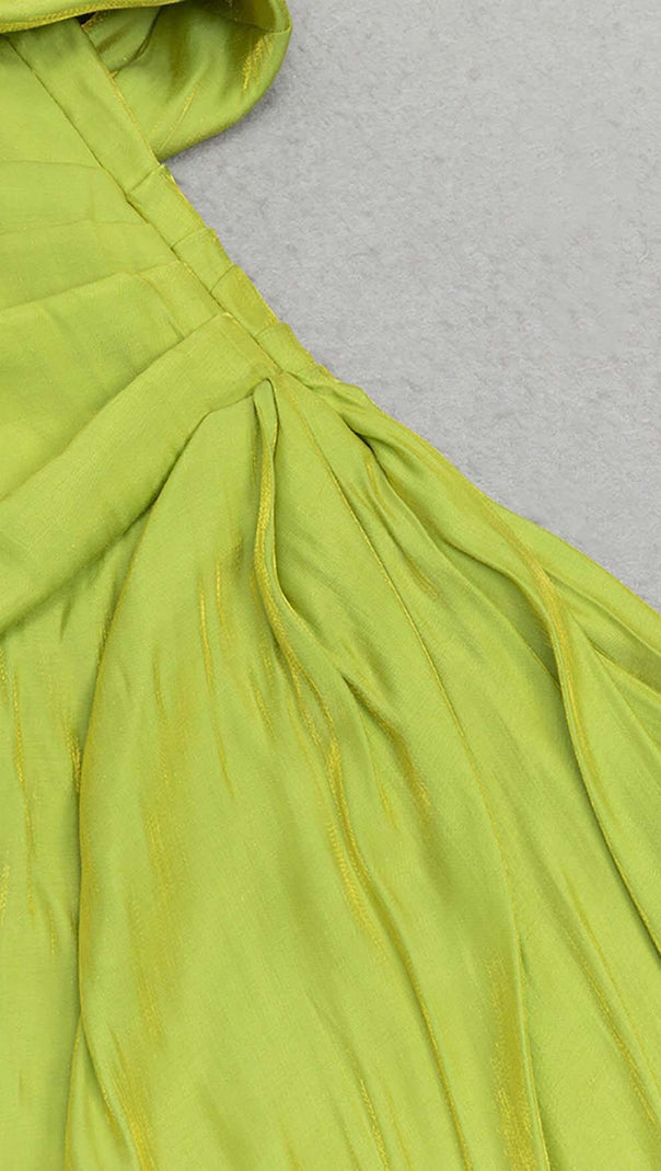 AIIZIE ONE SHOULDER SIDE ASYMMETRICAL MIDI DRESS IN GREEN - product image