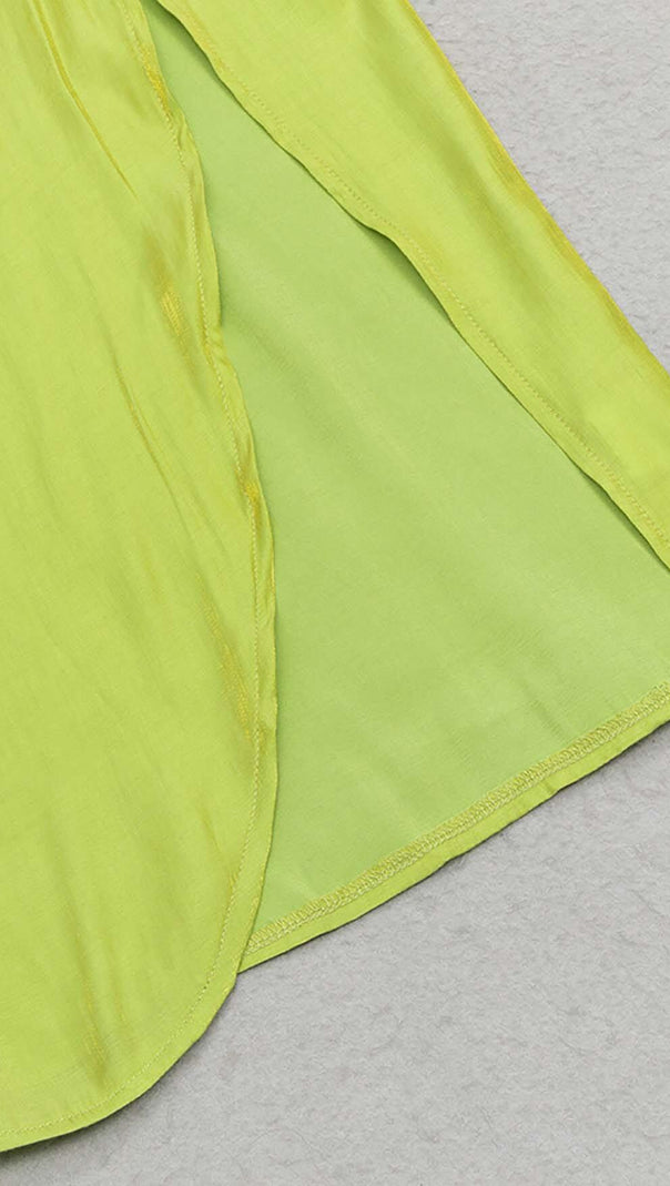 AIIZIE ONE SHOULDER SIDE ASYMMETRICAL MIDI DRESS IN GREEN - product image