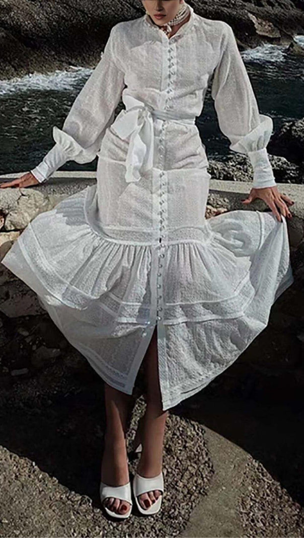 AIIZIE PEARL EMBROIDERED MIDI DRESS IN WHITE - product image