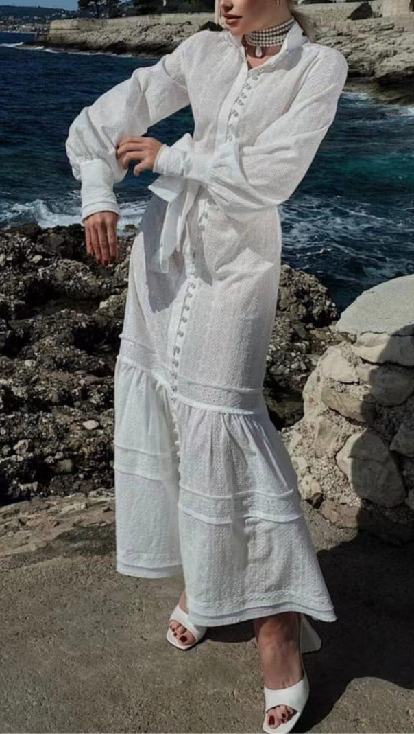 AIIZIE PEARL EMBROIDERED MIDI DRESS IN WHITE - product image