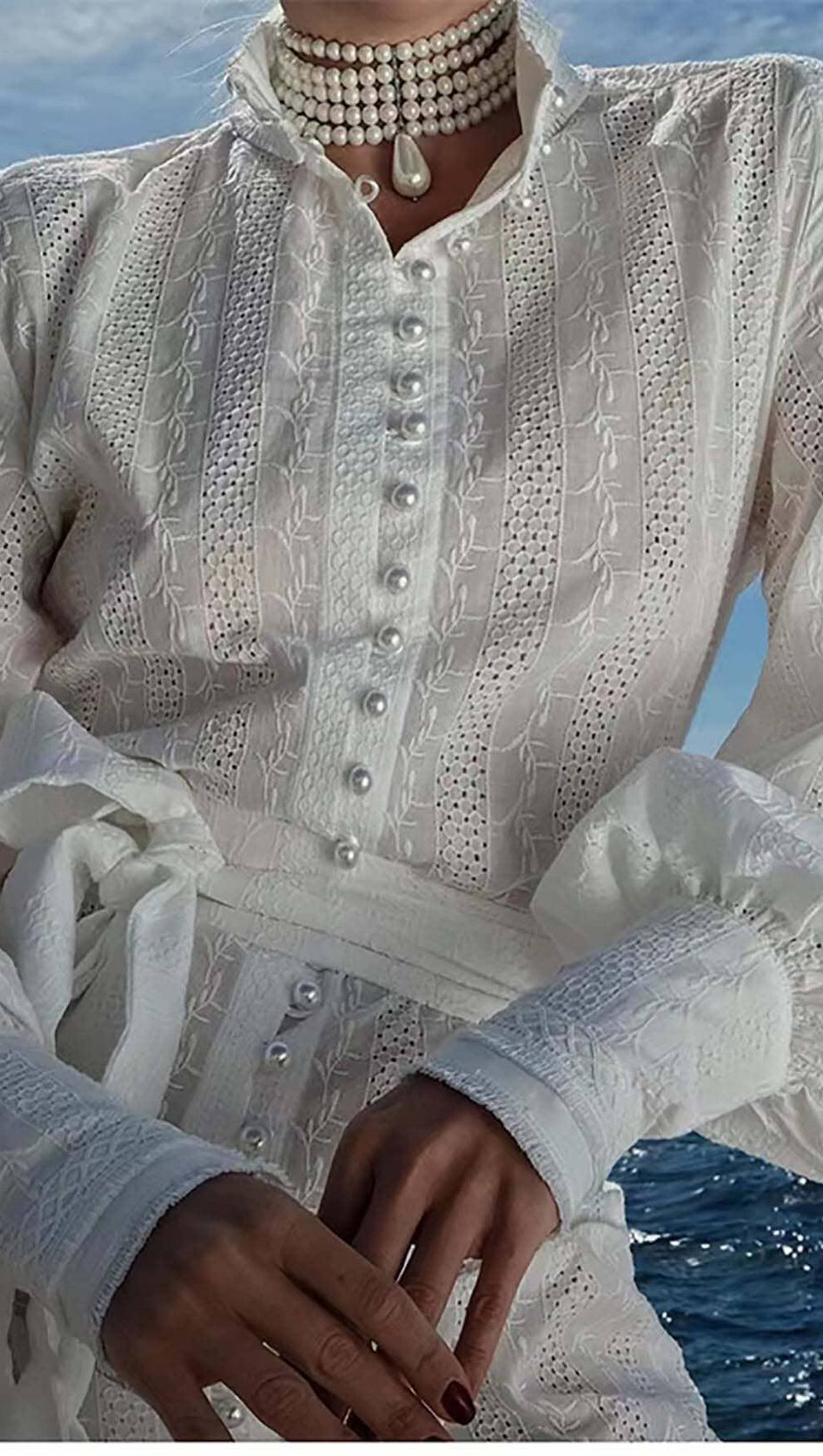 PEARL EMBROIDERED MIDI DRESS IN WHITE