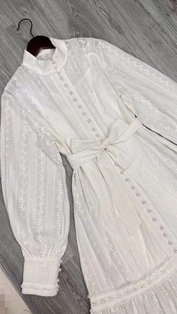 AIIZIE PEARL EMBROIDERED MIDI DRESS IN WHITE - product image
