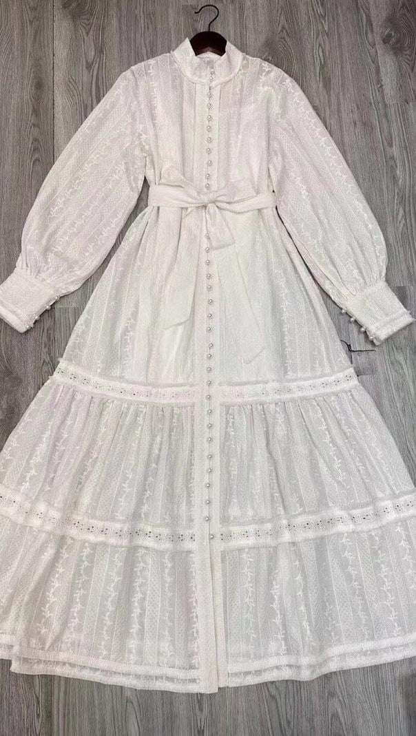AIIZIE PEARL EMBROIDERED MIDI DRESS IN WHITE - product image