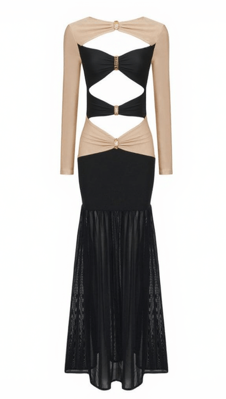 HEDWIG PATCHWORK CUTOUT SATIN DRESS