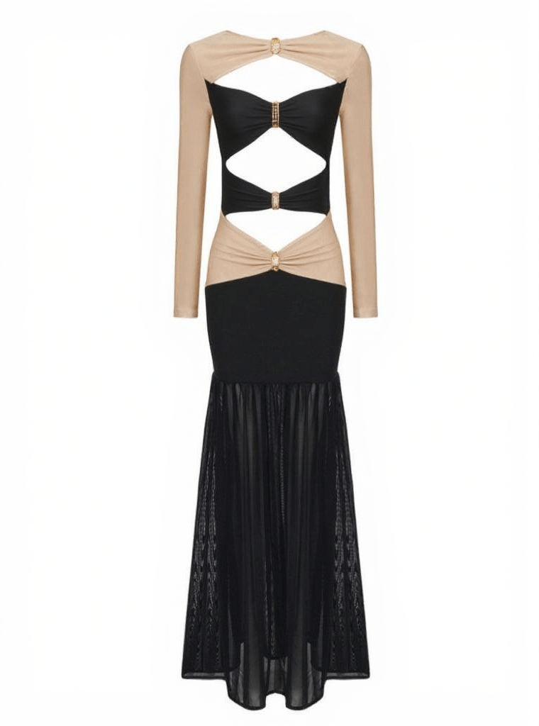 AIIZIE HEDWIG PATCHWORK CUTOUT SATIN DRESS - product image