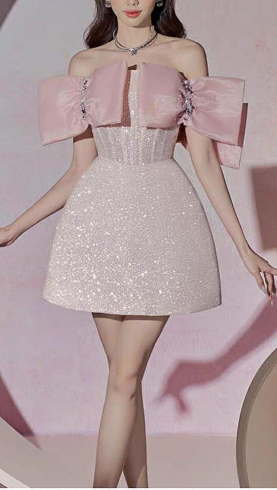 PINK BOWKNOT STRAPLESS MINI DRESS