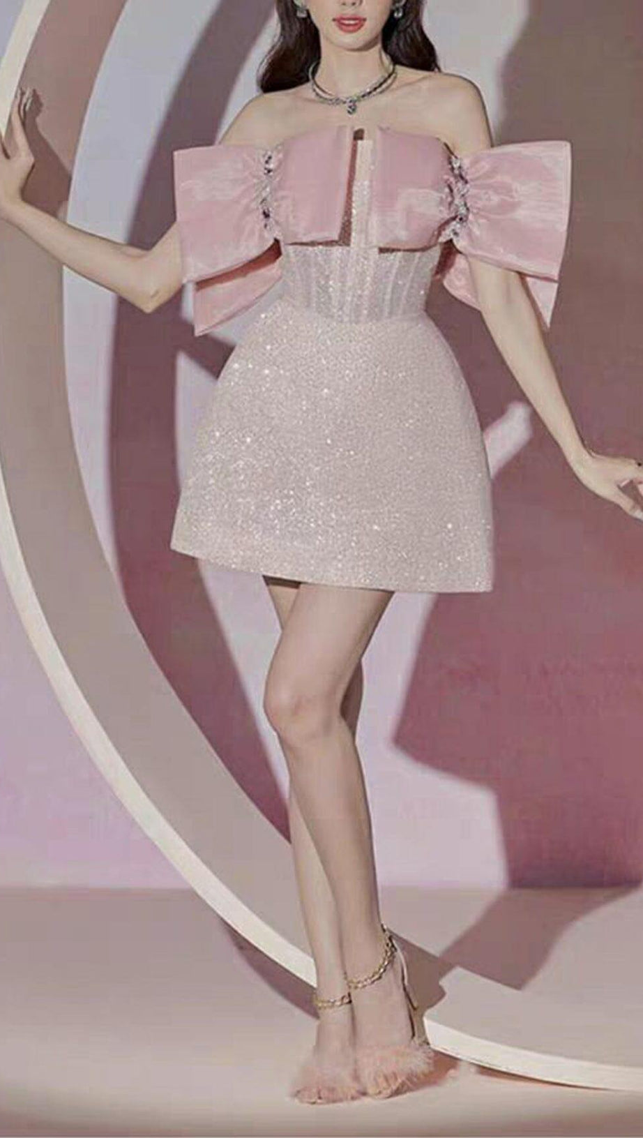 PINK BOWKNOT STRAPLESS MINI DRESS