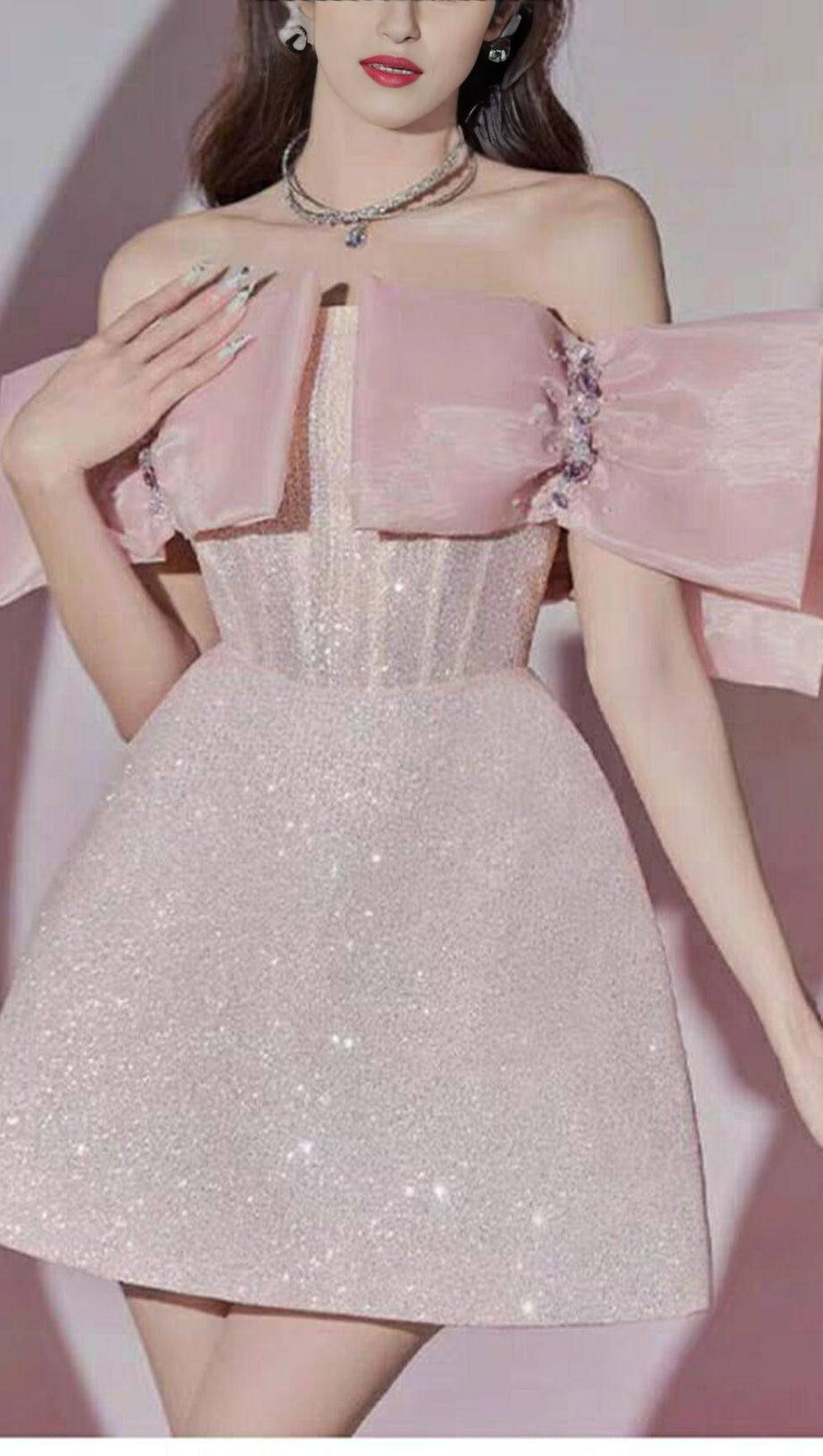 PINK BOWKNOT STRAPLESS MINI DRESS