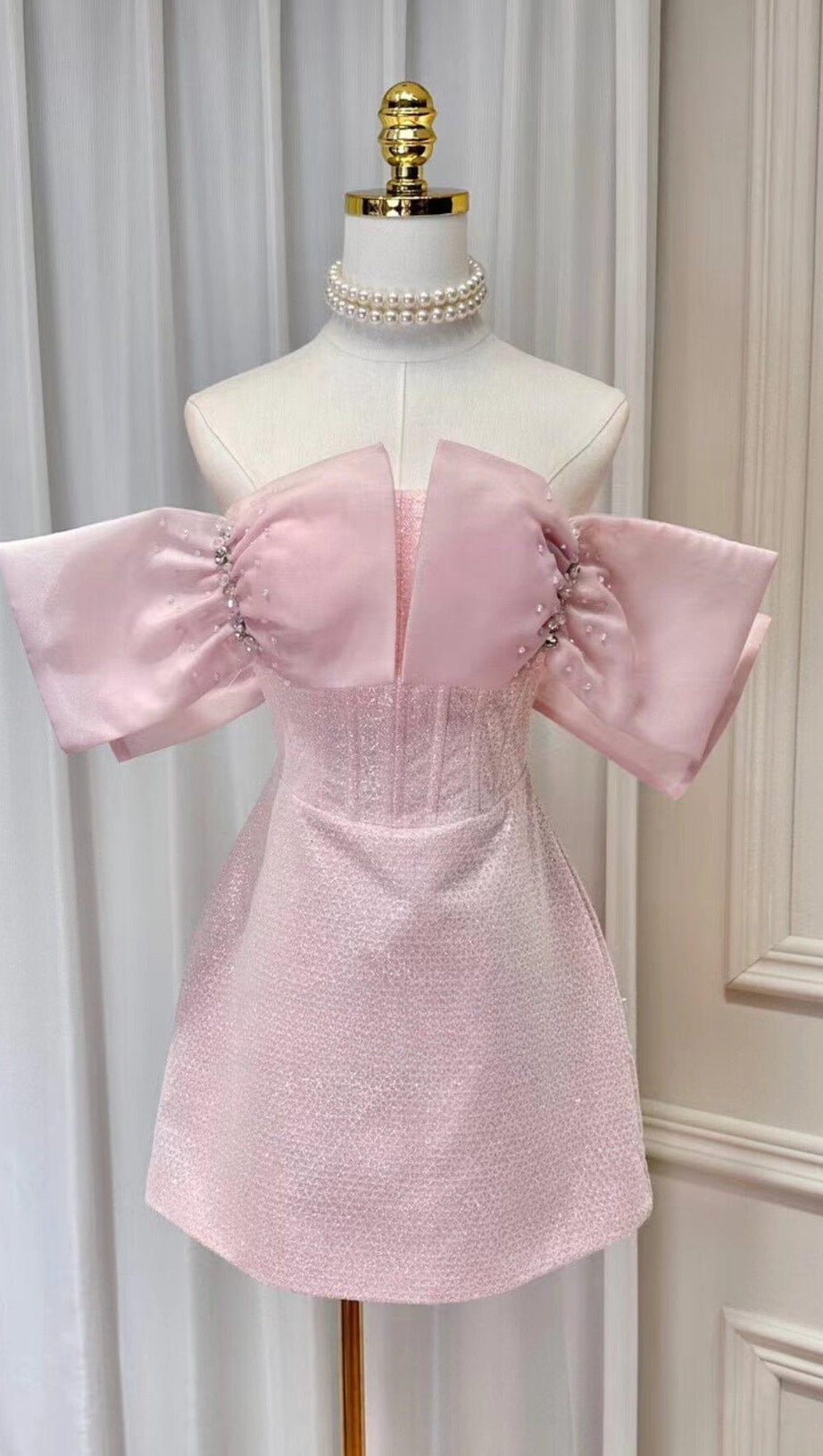 PINK BOWKNOT STRAPLESS MINI DRESS