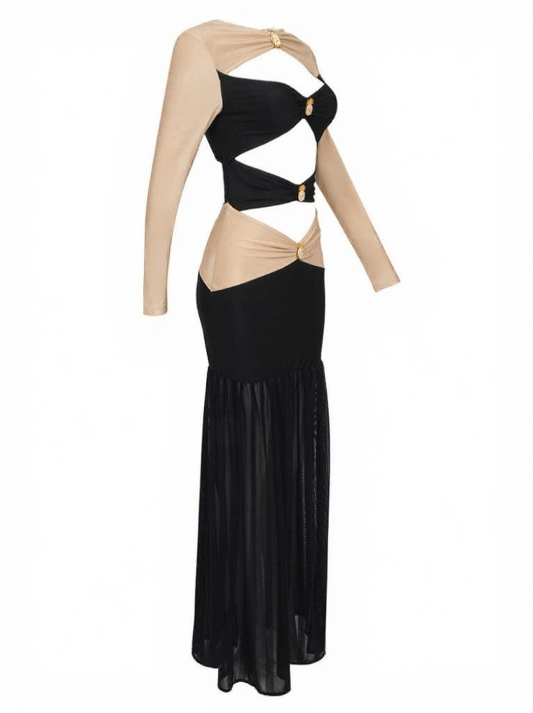 AIIZIE HEDWIG PATCHWORK CUTOUT SATIN DRESS - product image