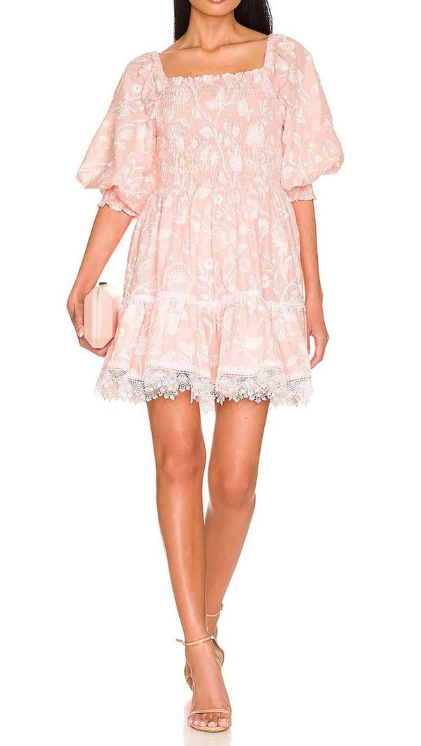 AIIZIE PUFF EMBROIDERED MIDI DRESS IN WHITE - product image