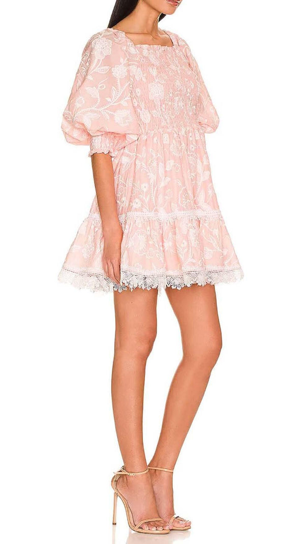 AIIZIE PUFF EMBROIDERED MIDI DRESS IN WHITE - product image