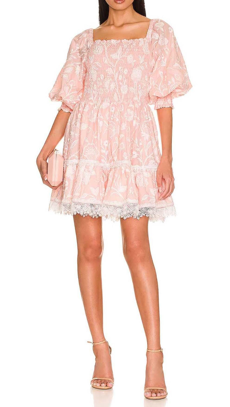 PUFF EMBROIDERED MIDI DRESS IN WHITE