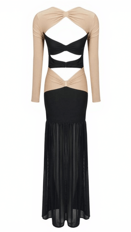 HEDWIG PATCHWORK CUTOUT SATIN DRESS