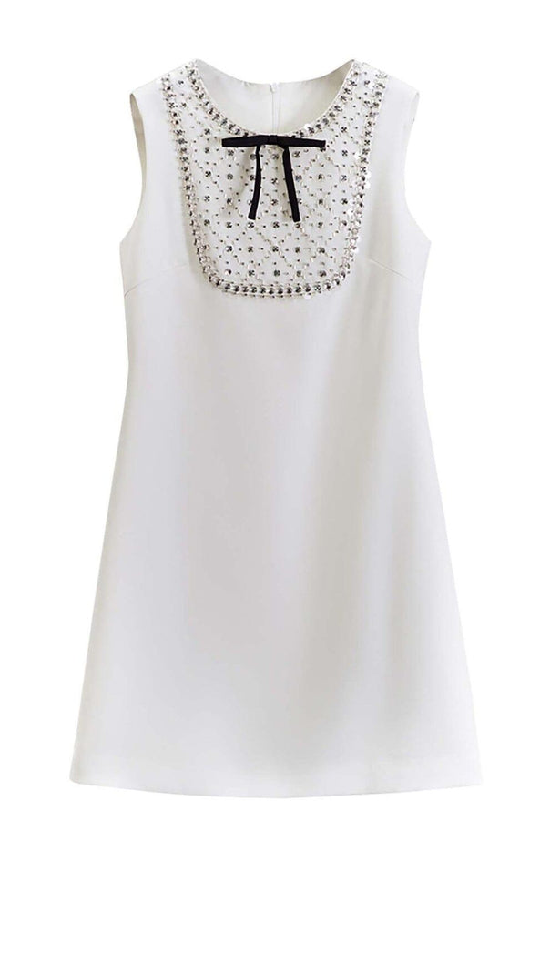 AIIZIE RHINESTONE BOW TIE MINI DRESS IN WHITE - product image