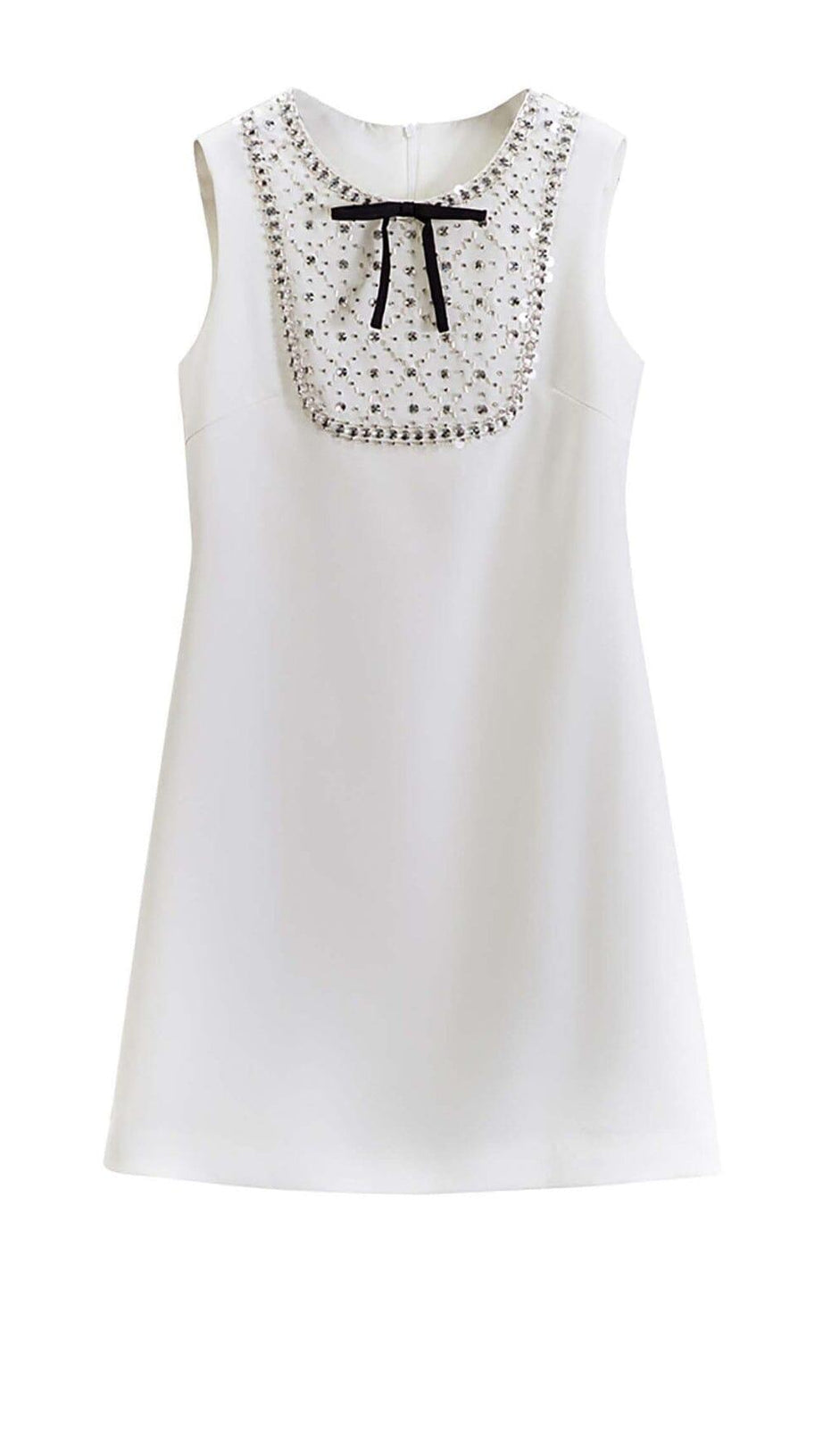 RHINESTONE BOW TIE MINI DRESS IN WHITE