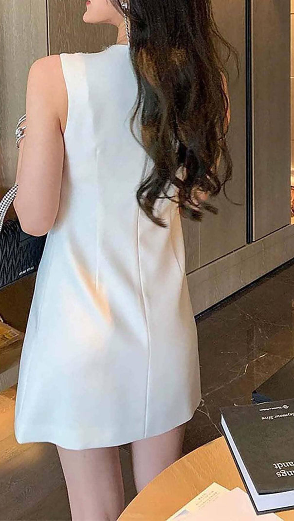 AIIZIE RHINESTONE BOW TIE MINI DRESS IN WHITE - product image