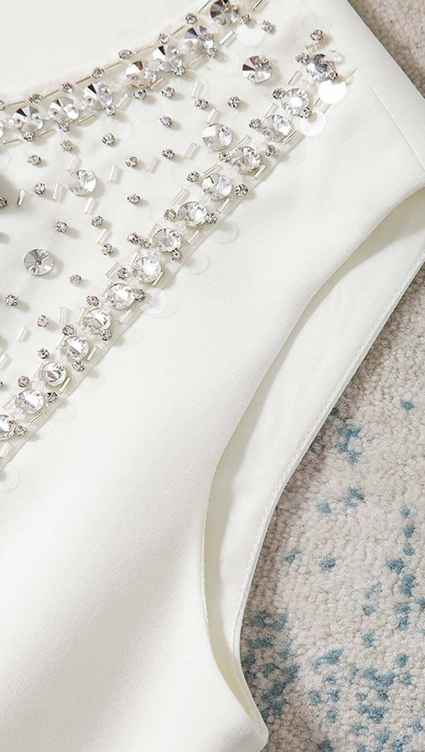 AIIZIE RHINESTONE BOW TIE MINI DRESS IN WHITE - product image