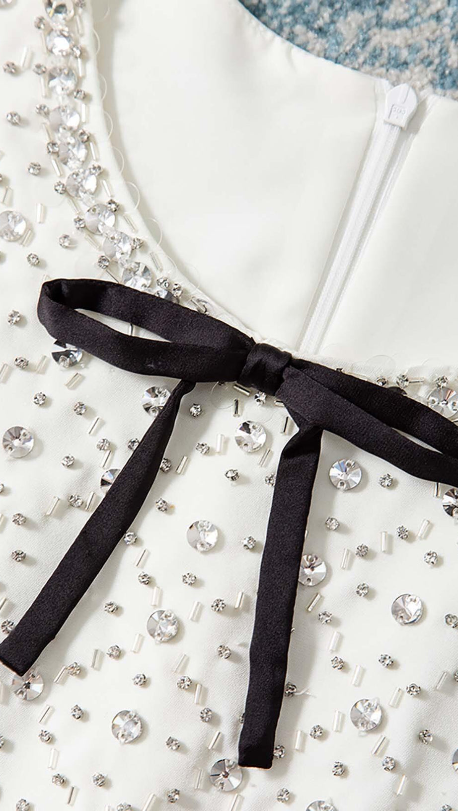 RHINESTONE BOW TIE MINI DRESS IN WHITE