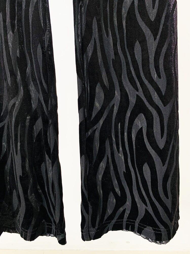 Zebra Print Sheer Carved Velvet Jumpsuit Set