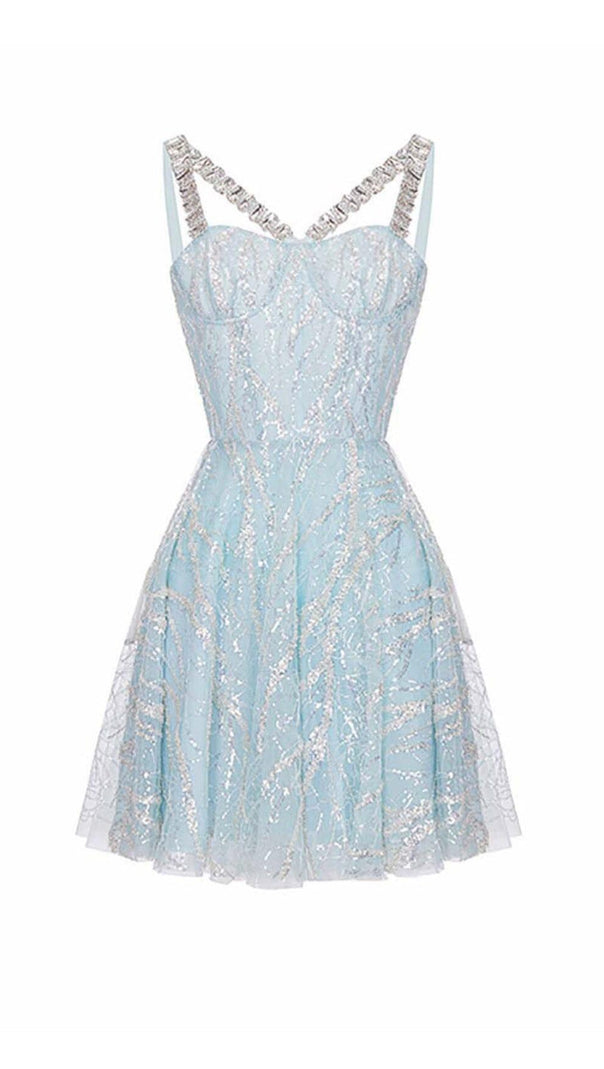 AIIZIE RHINESTONE STRAP HEM DRESS IN BLUE - product image