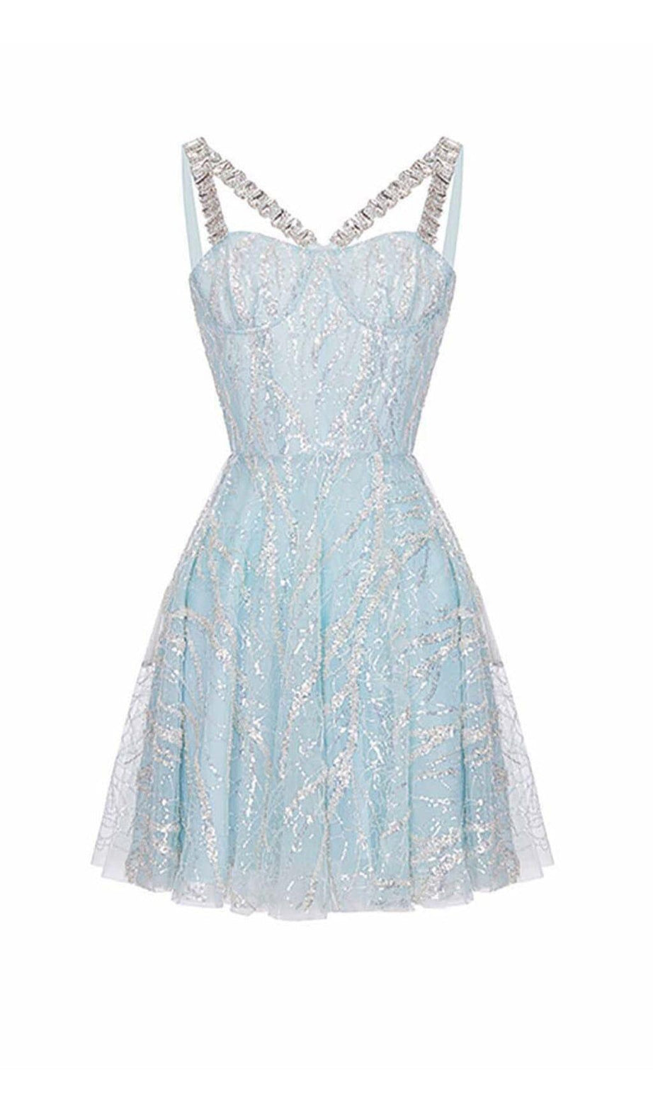 ABITO CON ORLO E CINTURINI CON STRASS BLU