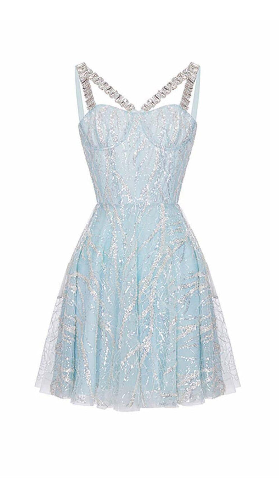 KLEID MIT STRASS-RIEMENSAUM IN BLAU