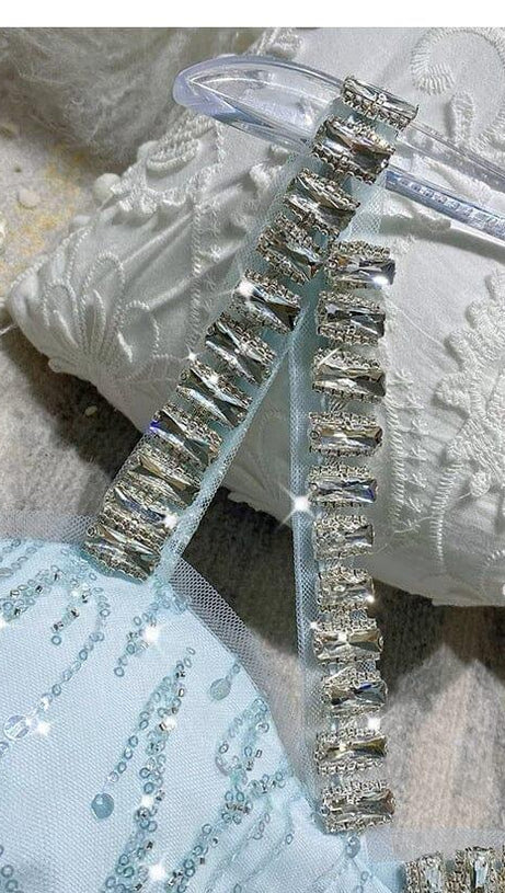 RHINESTONE STRAP HEM DRESS IN BLUE