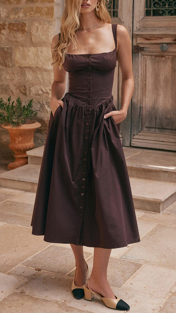 AIIZIE RICH BROWN MIDI SUNDRESS - product image