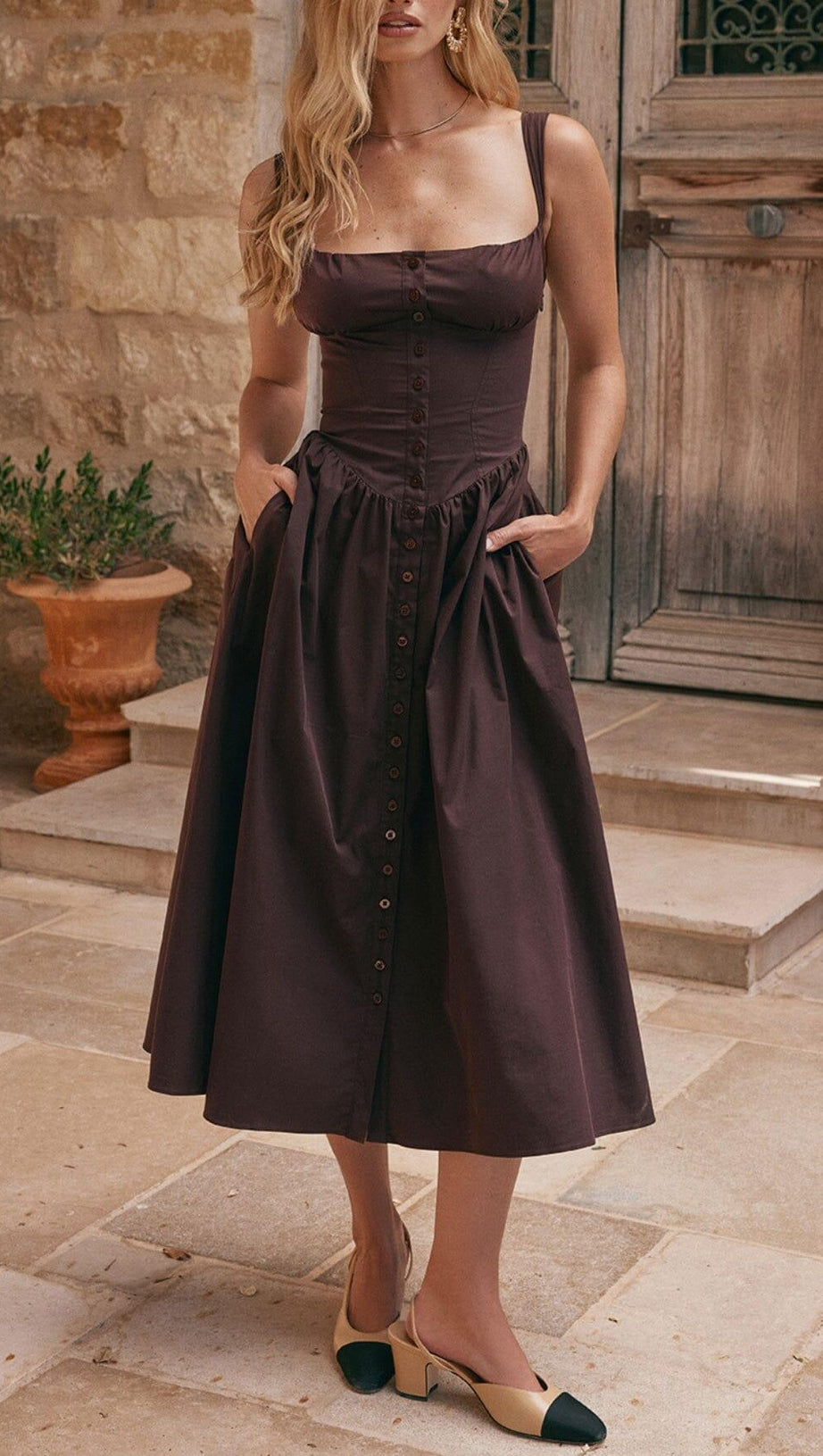 RICH BROWN MIDI SUNDRESS