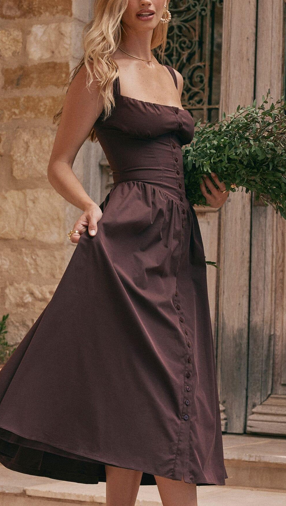 RICH BROWN MIDI SUNDRESS