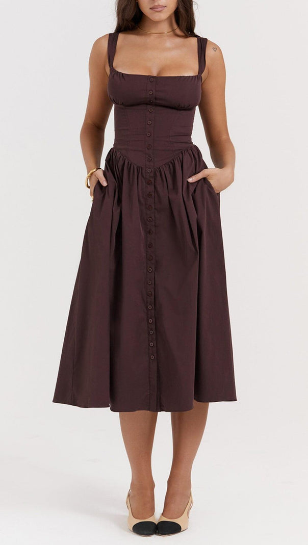 AIIZIE RICH BROWN MIDI SUNDRESS - product image