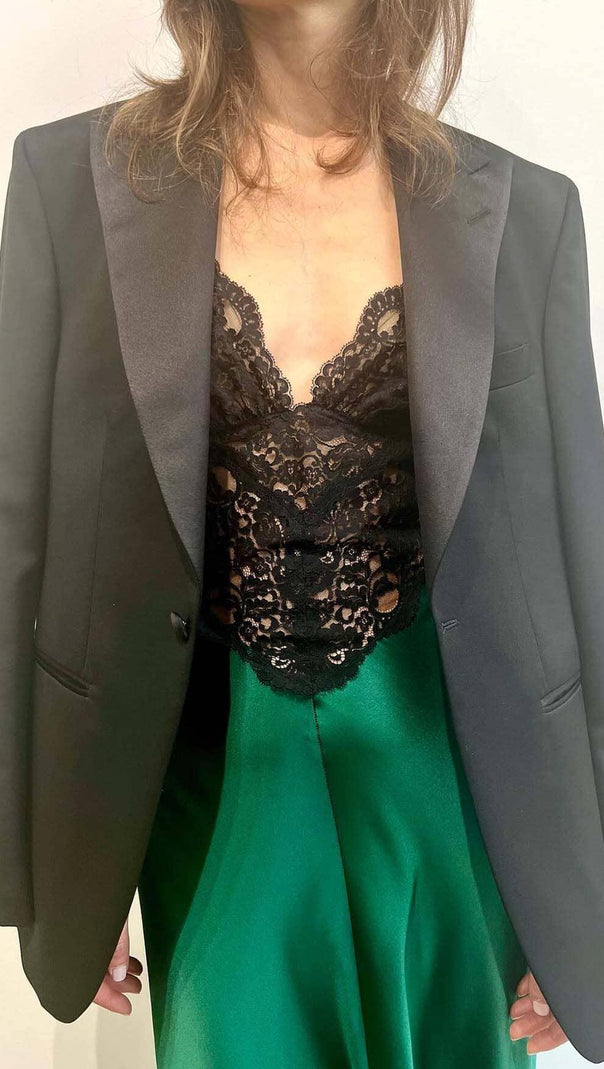 AIIZIE RUFFLED SILK SATIN MAXI DRESS IN GREEN - product image