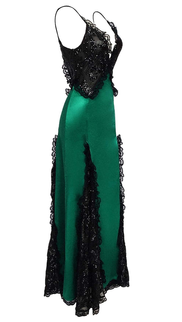 AIIZIE RUFFLED SILK SATIN MAXI DRESS IN GREEN - product image