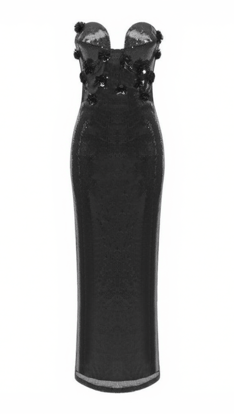 LIBRA STRAPLESS FLOWER SEQUIN DRESS