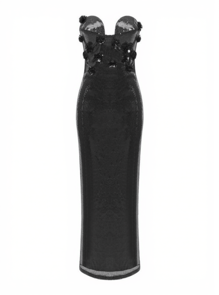 AIIZIE LIBRA STRAPLESS FLOWER SEQUIN DRESS - product image